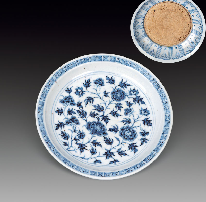 安南16世紀17世紀初二彩纏枝花鳥紋盤美術倶楽部清水治極共箱安南二彩缠 