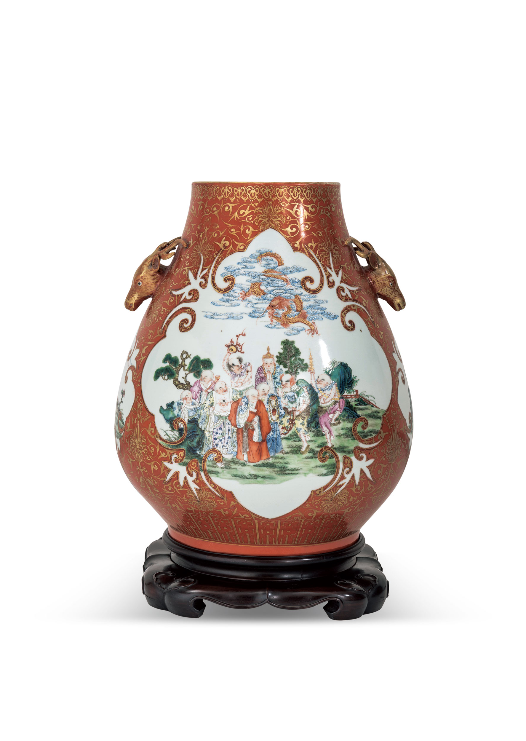 中国古美術品「大清同治年製」粉彩人物 大扁瓶 高